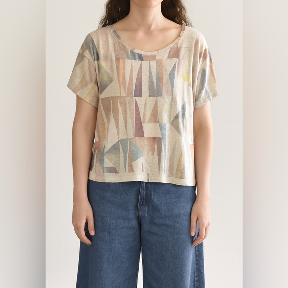 Anthropologie Postmark Cotton Linen Blend Abstract Patterned Women's Top size M - Picture 1 of 5